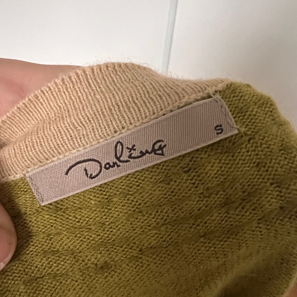 Darling Vintage Olive Green and Beige Pearl-Trim Cardigan - Picture 3 of 4